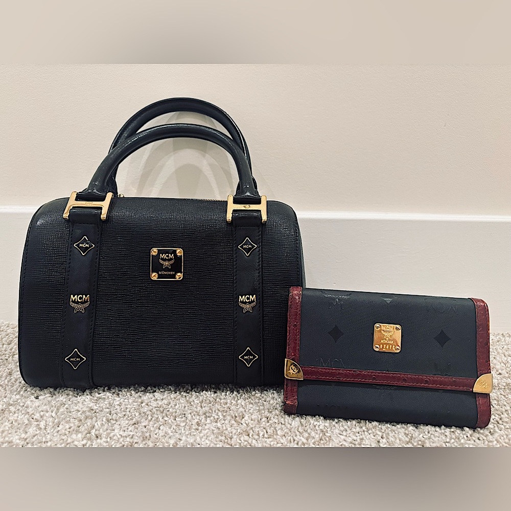 MCM Black Leather Boston Bag & MCM Wallet